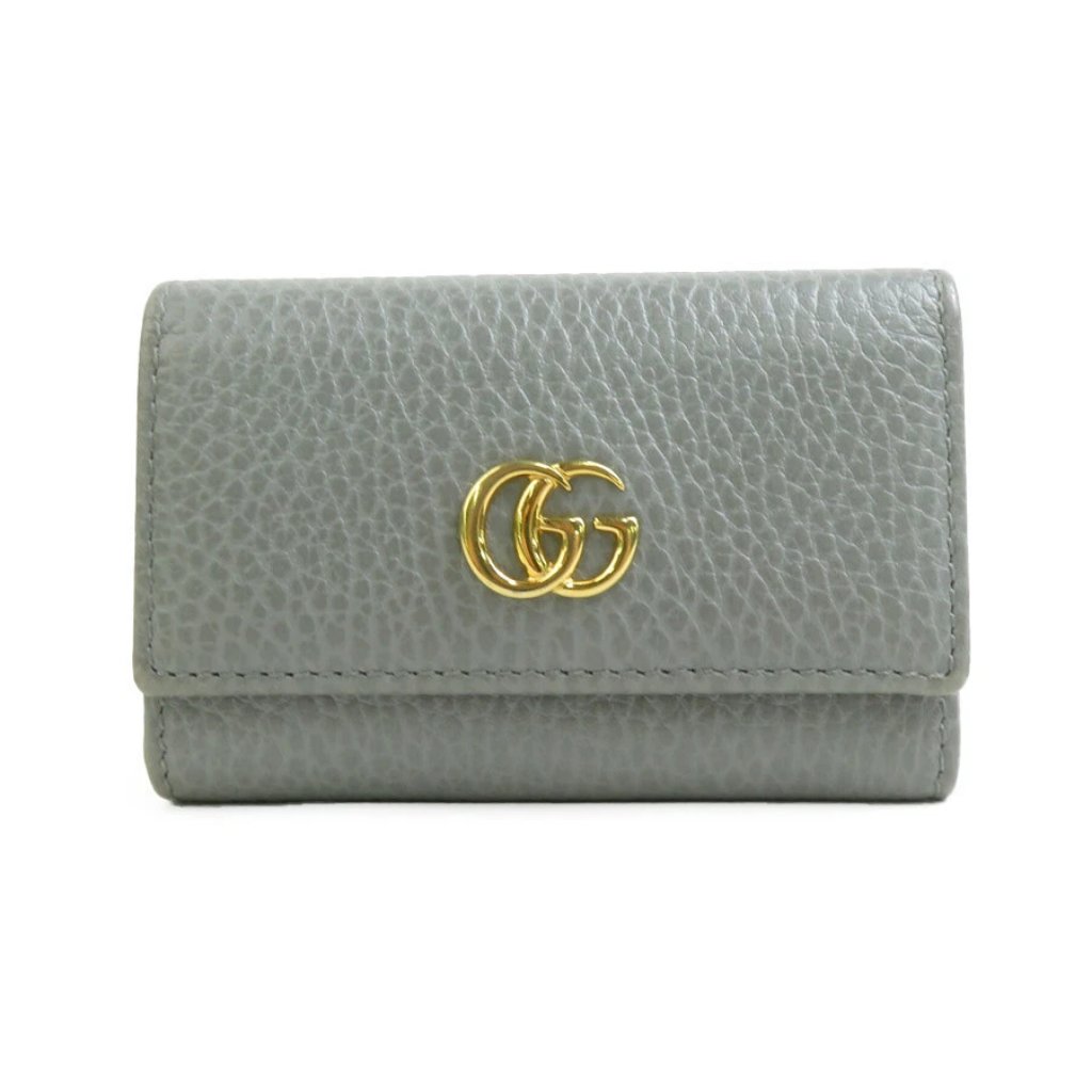 Auth Gucci Gg Marmont Key Case Gray/Gold Leather
